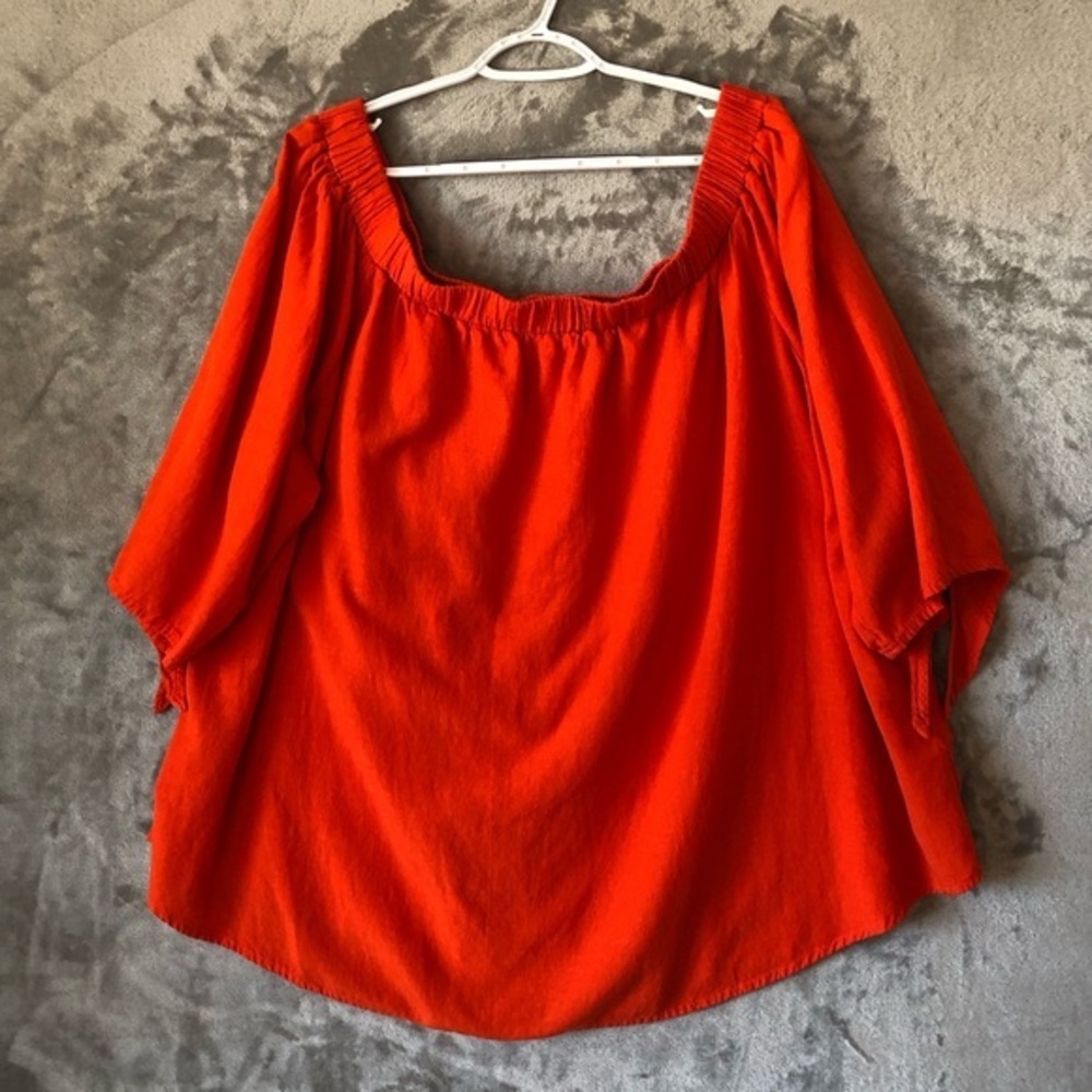 Casual Off Shoulder Cotton Blend Blouse Size 4X Flowy 3/4 Sleeve Relaxed